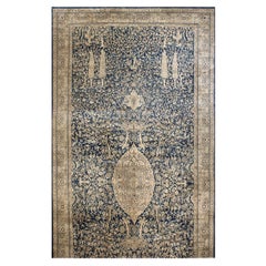 RugsOnNet Fine Blue Antique Oversized Floral Medallion Indian Lahore Carpet Rug