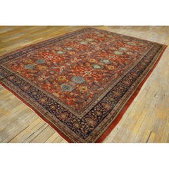 TappetiOnNet Tappeto rosso pregiato in lana antica del XIX secolo, persiano Sarouk Farahan