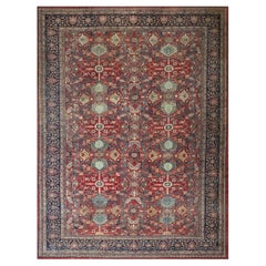 TappetiOnNet Tappeto rosso pregiato in lana antica del XIX secolo, persiano Sarouk Farahan