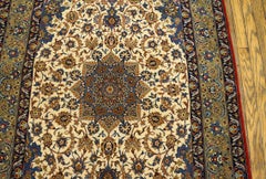 RugsOnNet Formal Small Ivory Green Medallion Antique Esfahan Rug Wool Carpet