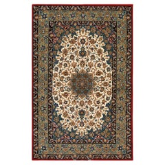 RugsOnNet Formal Small Ivory Green Medallion Antique Esfahan Rug Wool Carpet
