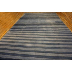 Gray Blue Antique Striped Flatweave Indian Cotton Dhurrie 9'10" x 14'10"