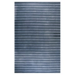 Gray Blue Antique Striped Flatweave Indian Cotton Dhurrie 9'10" x 14'10"