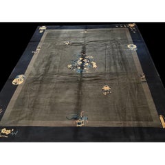 RugsOnNet Gray Blue Floral Antique Hand-Knotted Wool Chinese Peking Carpet Rug