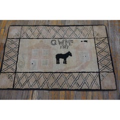 RugsOnNet Ivory Antique American Folk Art Hooked Rug Carpet: The 1787 Homestead