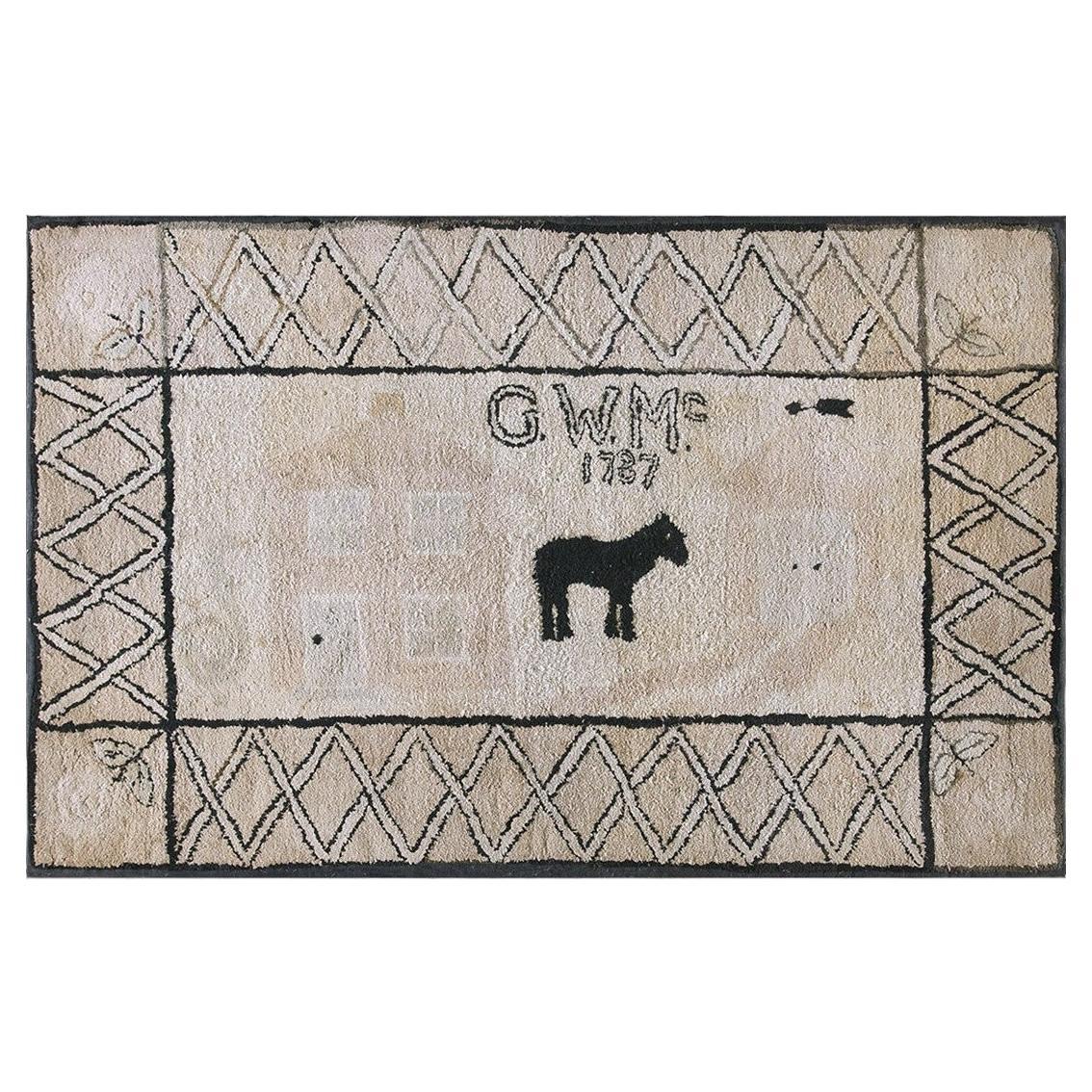 RugsOnNet Ivory Antique American Folk Art Hooked Rug Tapis : The 1787 Homestead