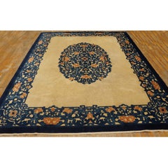 RugsOnNet Ivory Blue Room Size Antique Chinese Peking Wool Medallion Rug Carpet