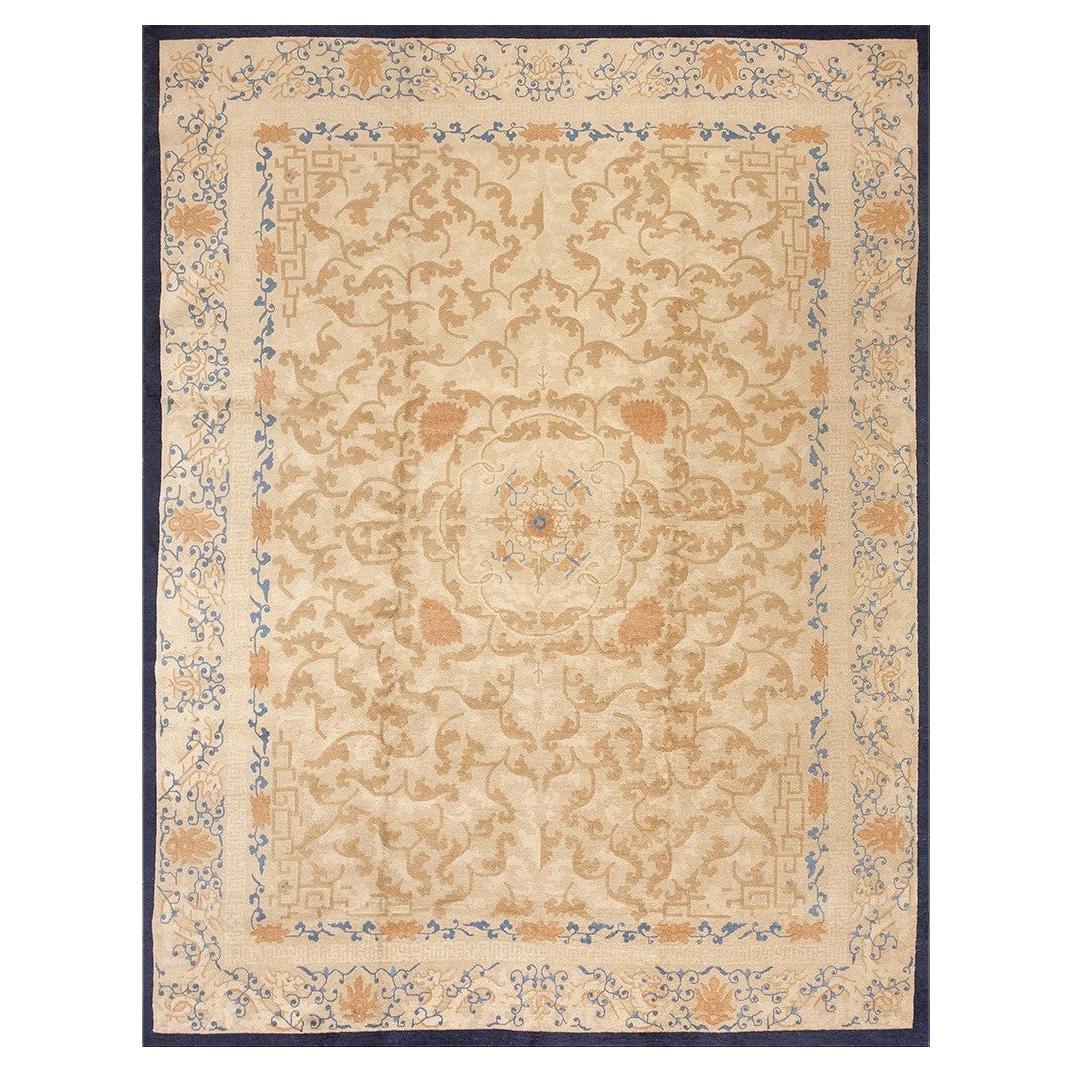 RugsOnNet Ivory Cream Antique Wool Chinese Art Deco Rug Carpet by Helen Fette For Sale
