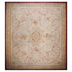 RugsOnNet Ivory Cream Floral Antique Square Flatwoven French Aubusson Carpet Rug