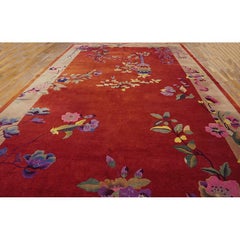 RugsOnNet Large Coral Red Hand-Knotted Wool Antique Chinese Art Deco Rug Carpet