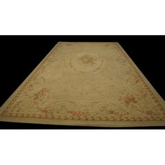 RugsOnNet Large Ivory Cream Antique Floral Flatweave French Aubusson Rug Carpet