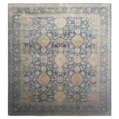 RugsOnNet Large Square Blue & Cream Antique Wool Indian Agra Lahore Rug Carpet