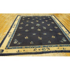 Antique Chinese Peking Carpet, Hand-Knotted Wool, Floral Design, 1900s