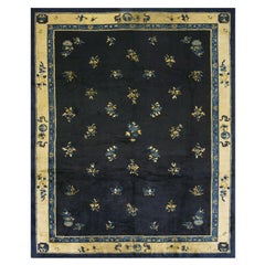 Antique Chinese Peking Carpet, Hand-Knotted Wool, Floral Design, 1900s
