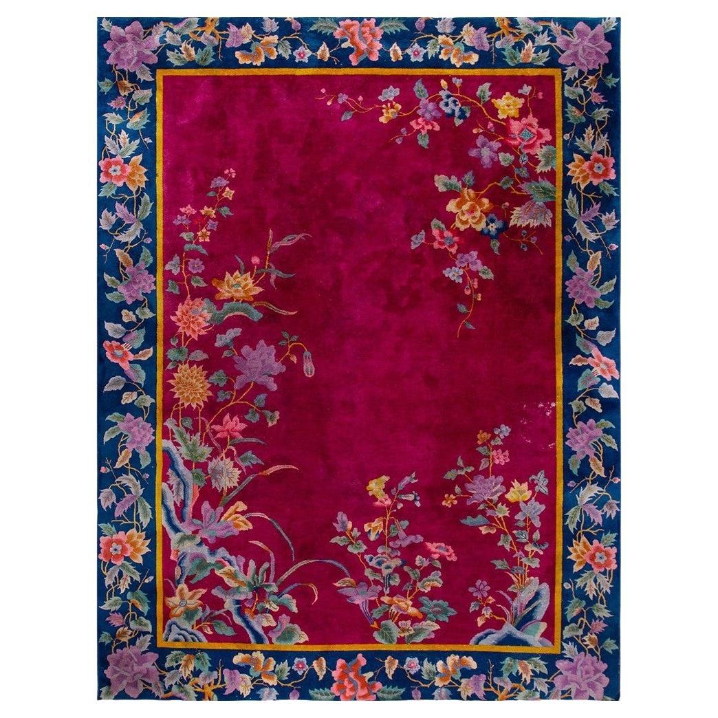 RugsOnNet Luxurious Red Antique Walter Nichols Chinese Wool Art Deco Rug Carpet