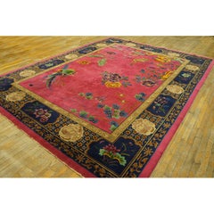 RugsOnNet Luxurious Red Wool Antique Chinese Art Deco Walter Nichols Rug Carpet