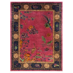 RugsOnNet Luxurious Red Wool Antique Chinese Art Deco Walter Nichols Rug Carpet