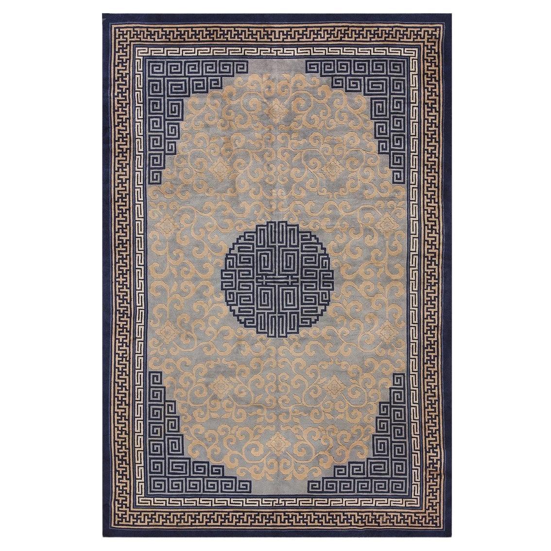 RugsOnNet Nice Vintage Blue Mid Century Wool Chinese Peking Medallion Rug Carpet