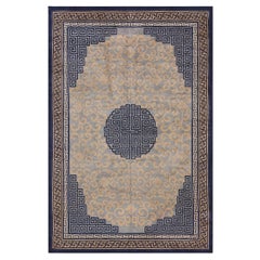 RugsOnNet Nice Vintage Blue Mid Century Wool Chinese Peking Medallion Rug Carpet