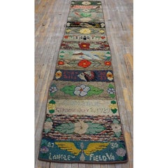 RugsOnNet Rare Antique Family Record American Folk Art Hooked Hallway Runner Rug