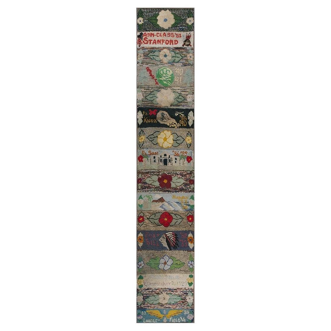 RugsOnNet Rare Antique Family Record American Folk Art Hooked Hallway Runner Rug