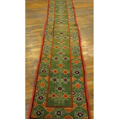 RugsOnNet Rare Green Tribal Geometric Antique Wool Indian Agra Runner Rug Carpet