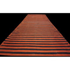 RugsOnNet Red Blue Striped Antique Oversized Flatwoven Indian Dhurrie Rug Carpet