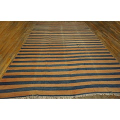 RugsOnNet Rustic Antique Geometric Stripes Indian Flatweave Cotton Dhurrie Rug