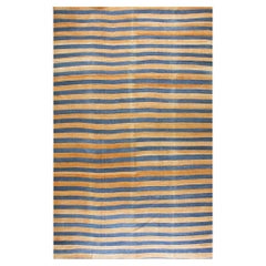 RugsOnNet Rustic Antique Geometric Stripes Indian Flatweave Cotton Dhurrie Rug