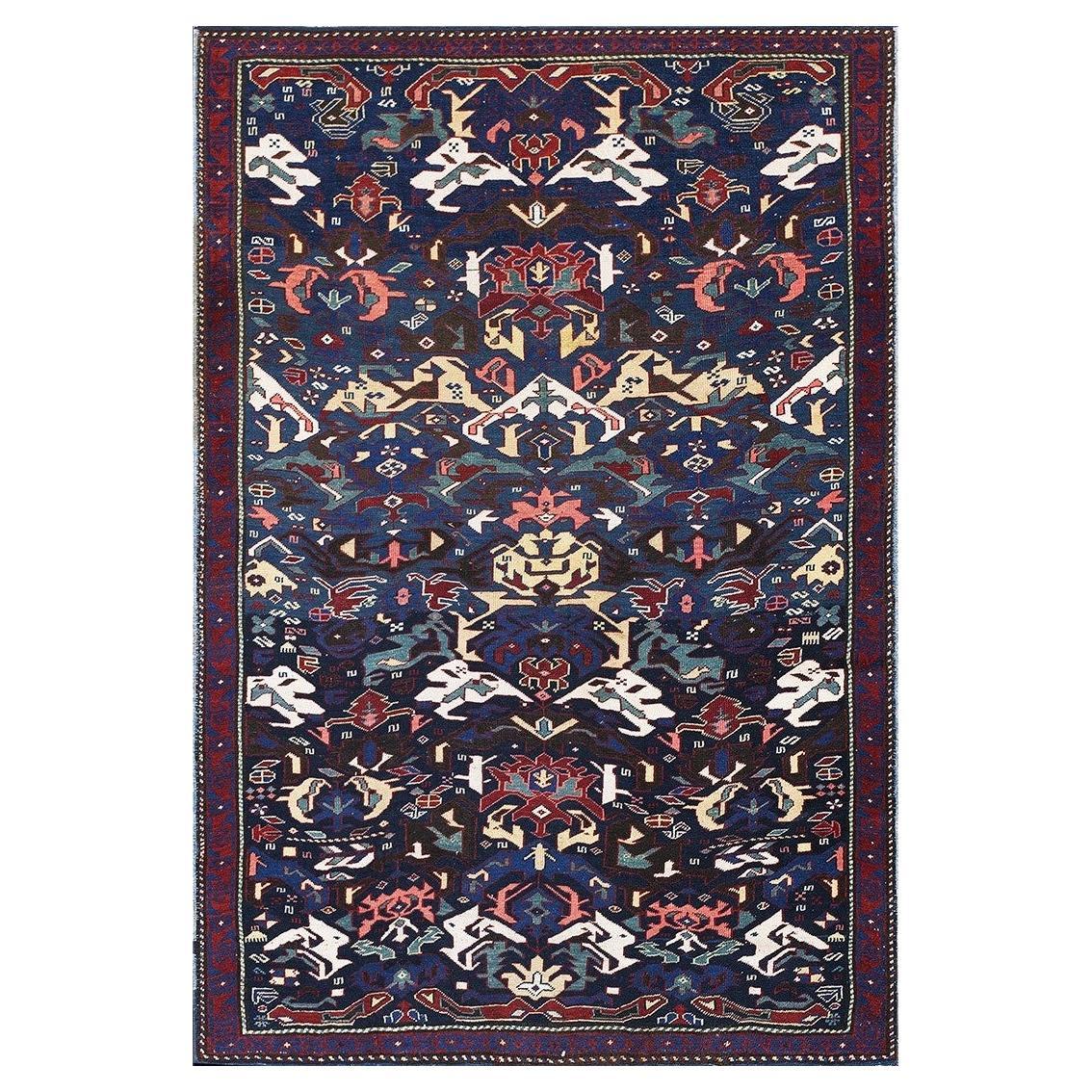 RugsOnNet Small Blue Antique Tribal Geometric Wool Caucasian Seychour Rug Carpet