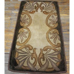 RugsOnNet Petit tapis au crochet Art Nouveau Crème Antique Folk Art Américain Tapis