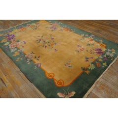 RugsOnNet Small Light Yellow Gold Antique Walter Nichols Chinese Deco Rug Carpet