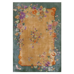 RugsOnNet Small Light Yellow Gold Antique Walter Nichols Chinese Deco Rug Carpet