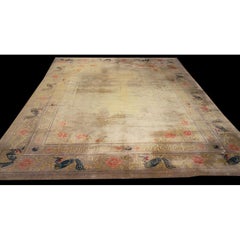 RugsOnNet Solid Open Ivory Color Field Antique Bird Design Border Chinese Peking