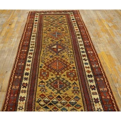 RugsOnNet Yellow Antique Tribal Geometric Caucasian Ganjeh Hallway Runner Rug