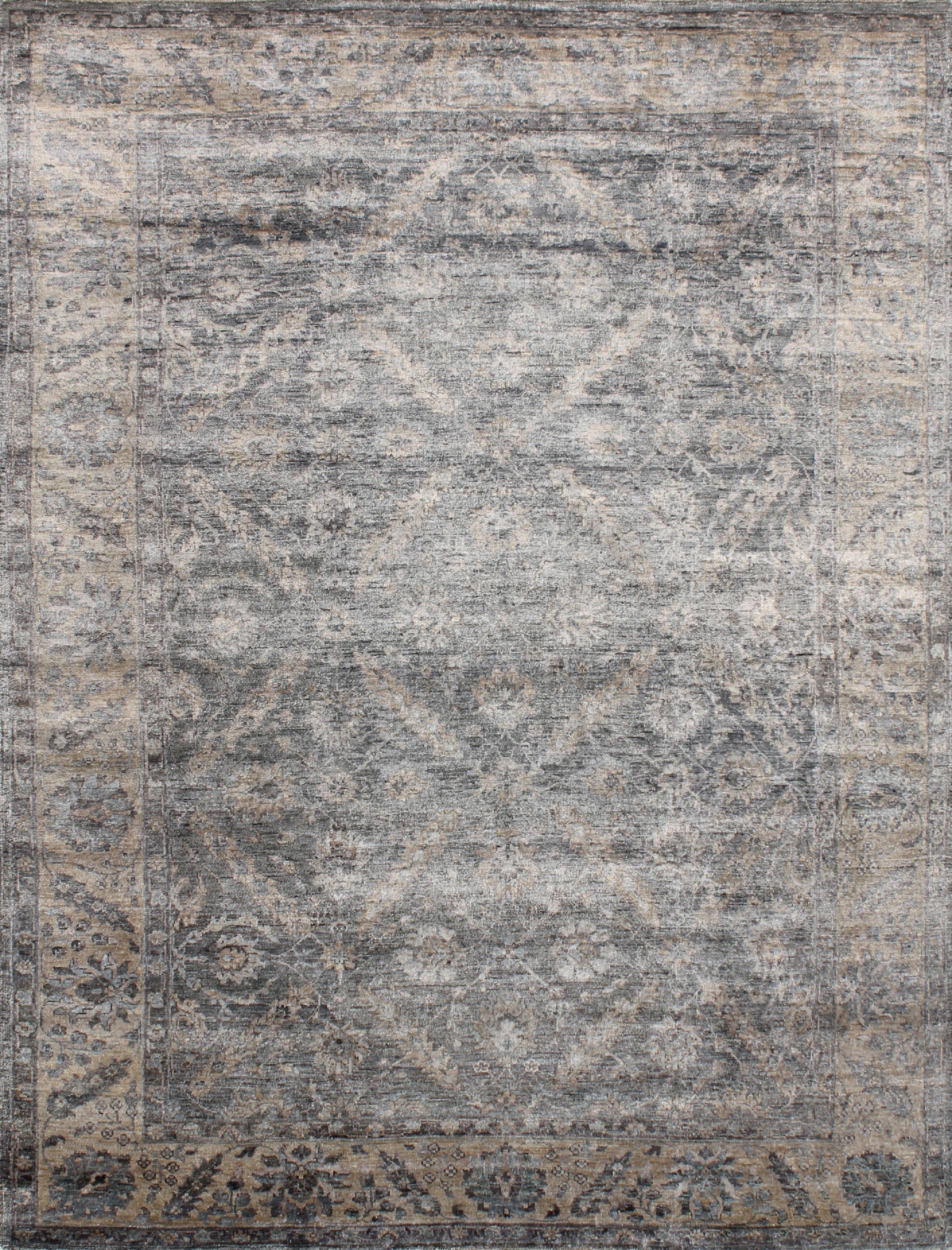 Autre RUHETTA - Tapis traditionnel en soie noué à la main de couleur grise par Hands en vente