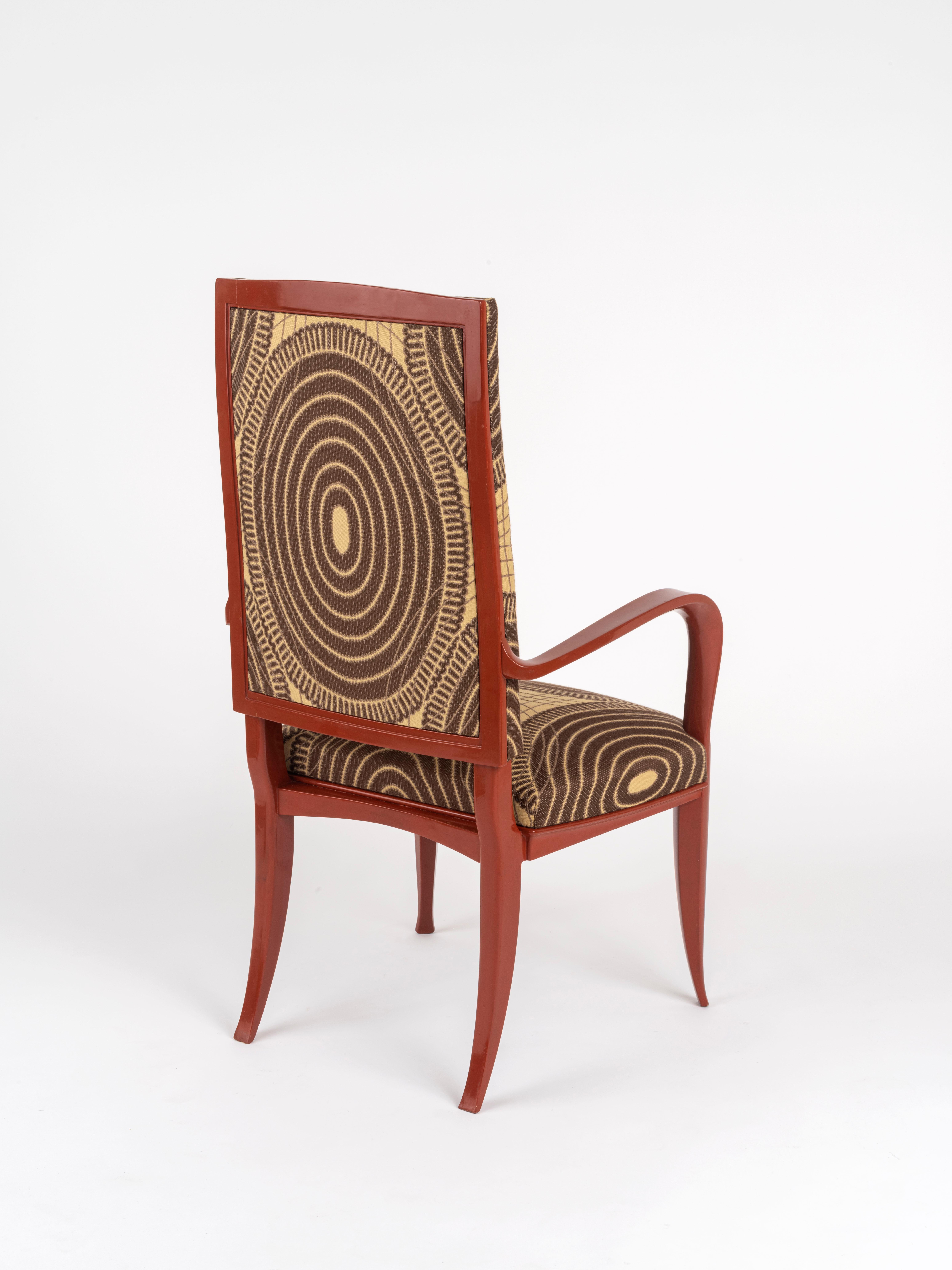 Français Ruhlmann 'Cappiello' Fauteuil laqué 'Duco' rouge corail en vente