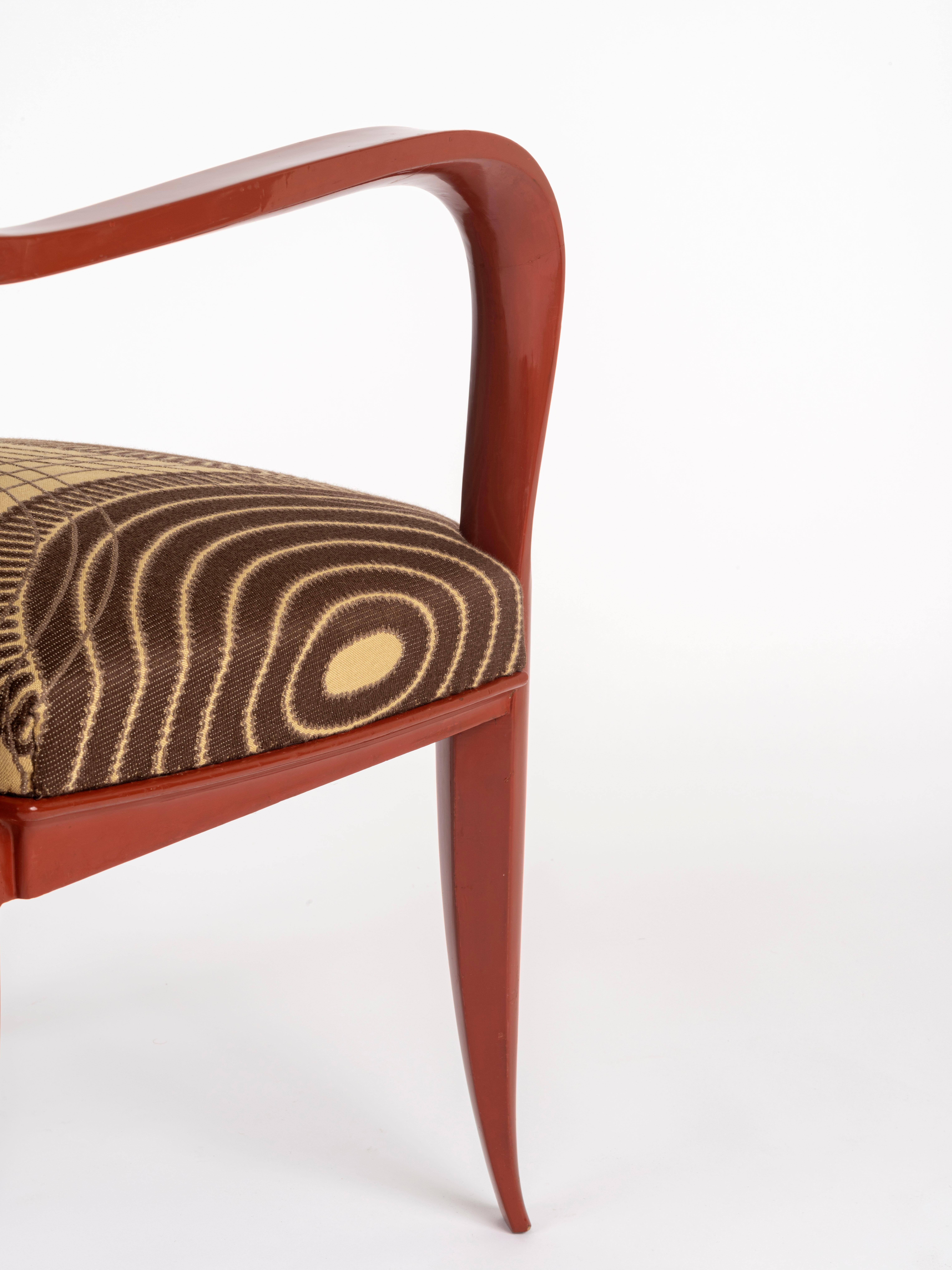 Ruhlmann 'Cappiello' Fauteuil laqué 'Duco' rouge corail Bon état - En vente à Berlin, DE