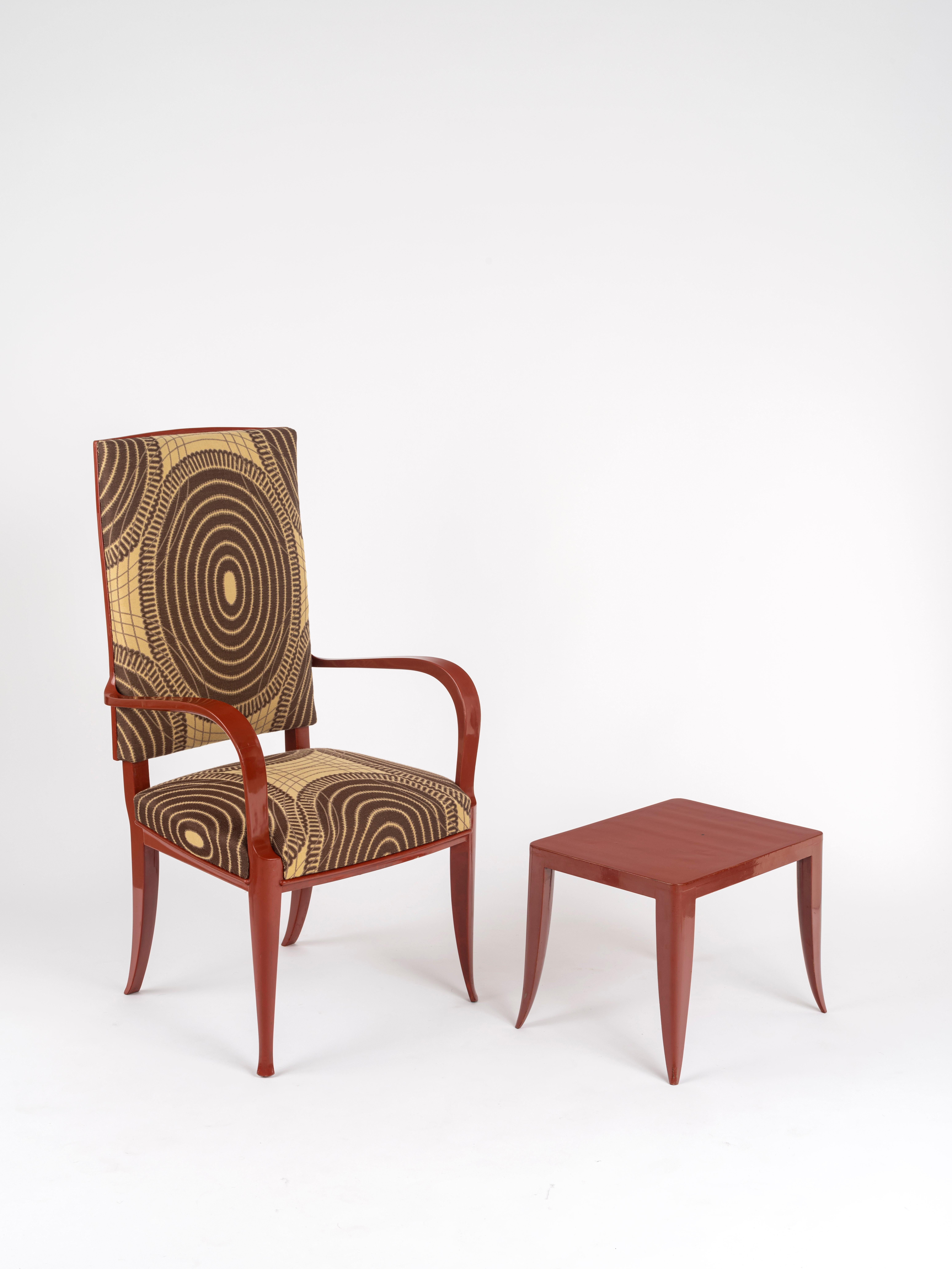 Ruhlmann 'Cappiello' Fauteuil laqué 'Duco' rouge corail en vente 1