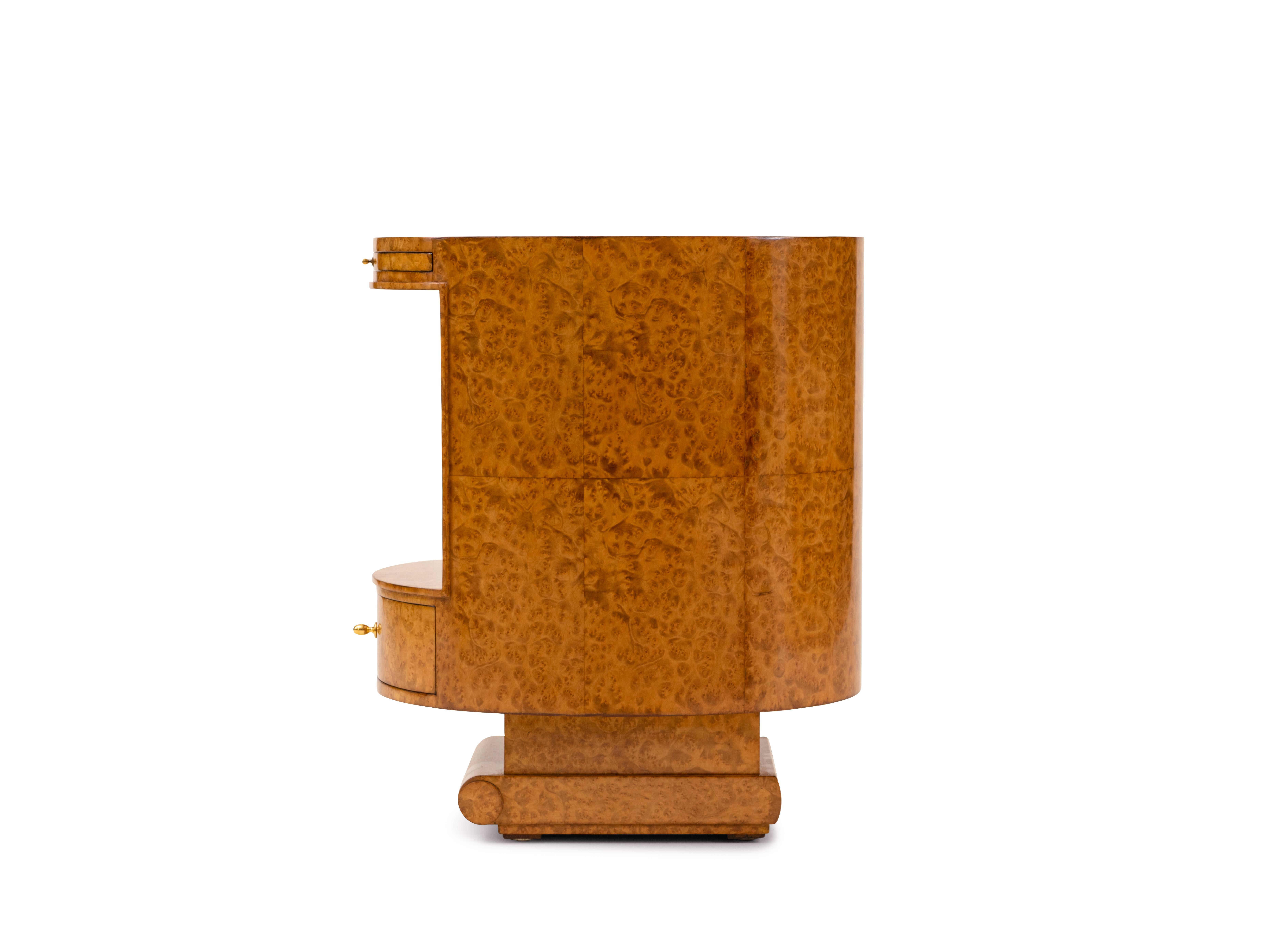 Placage Table de chevet elliptique Ruhlmann Amboyna en vente