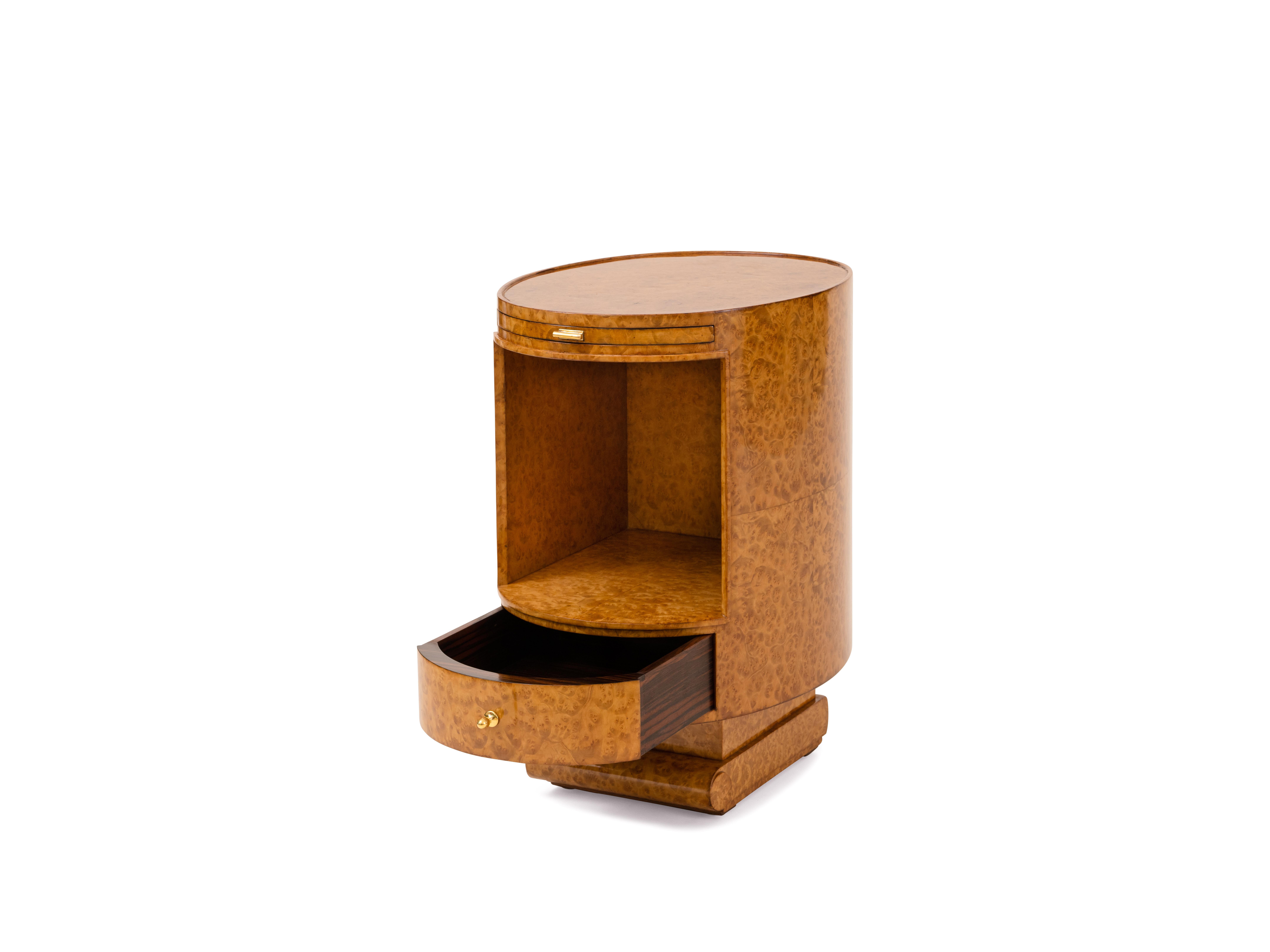 Table de chevet elliptique Ruhlmann Amboyna Bon état - En vente à Berlin, DE