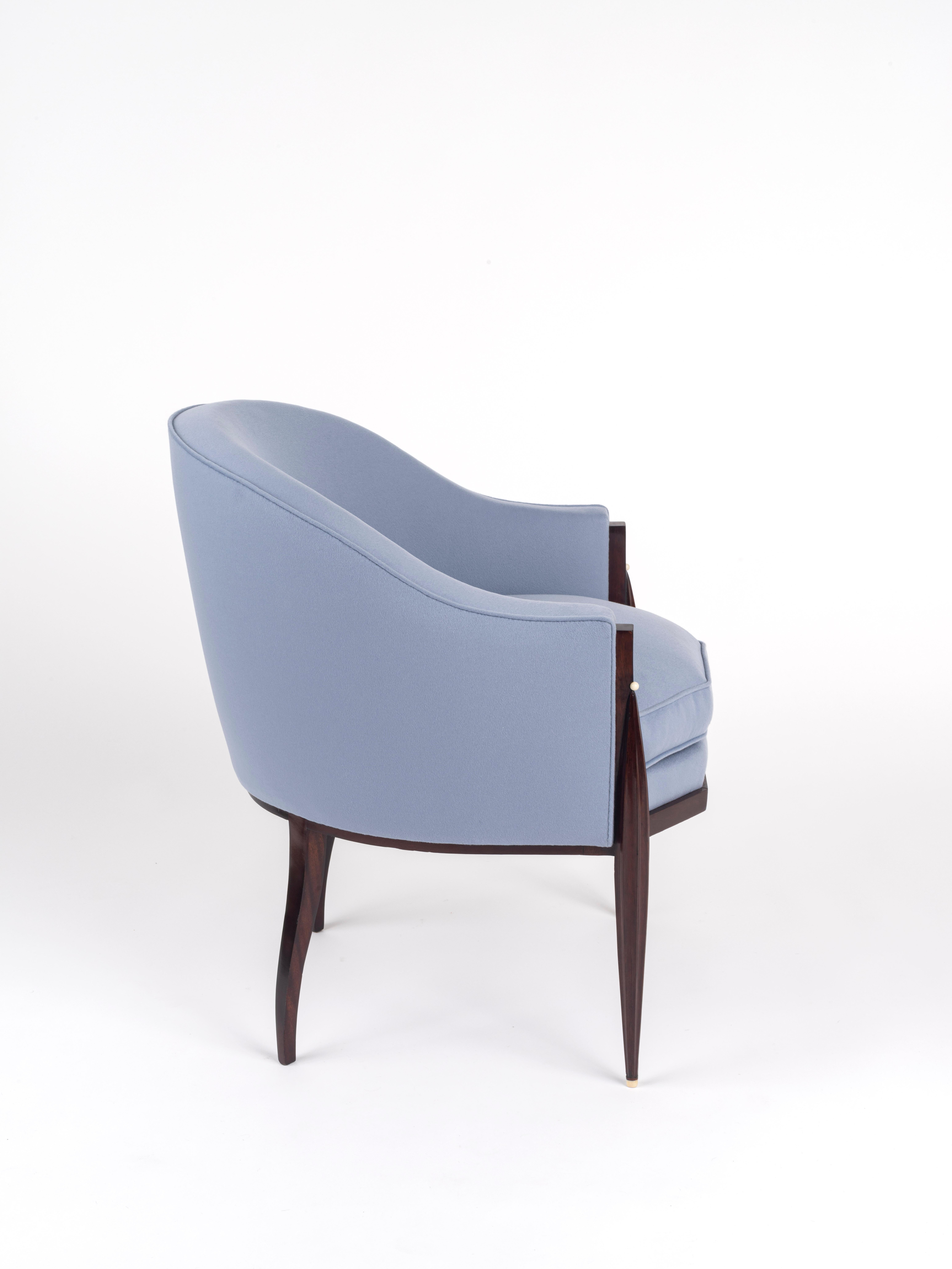 Art Déco Ruhlmann 'Fuseau-Facettes' Amaranth Armchair, 'Monsieur' Model in vendita