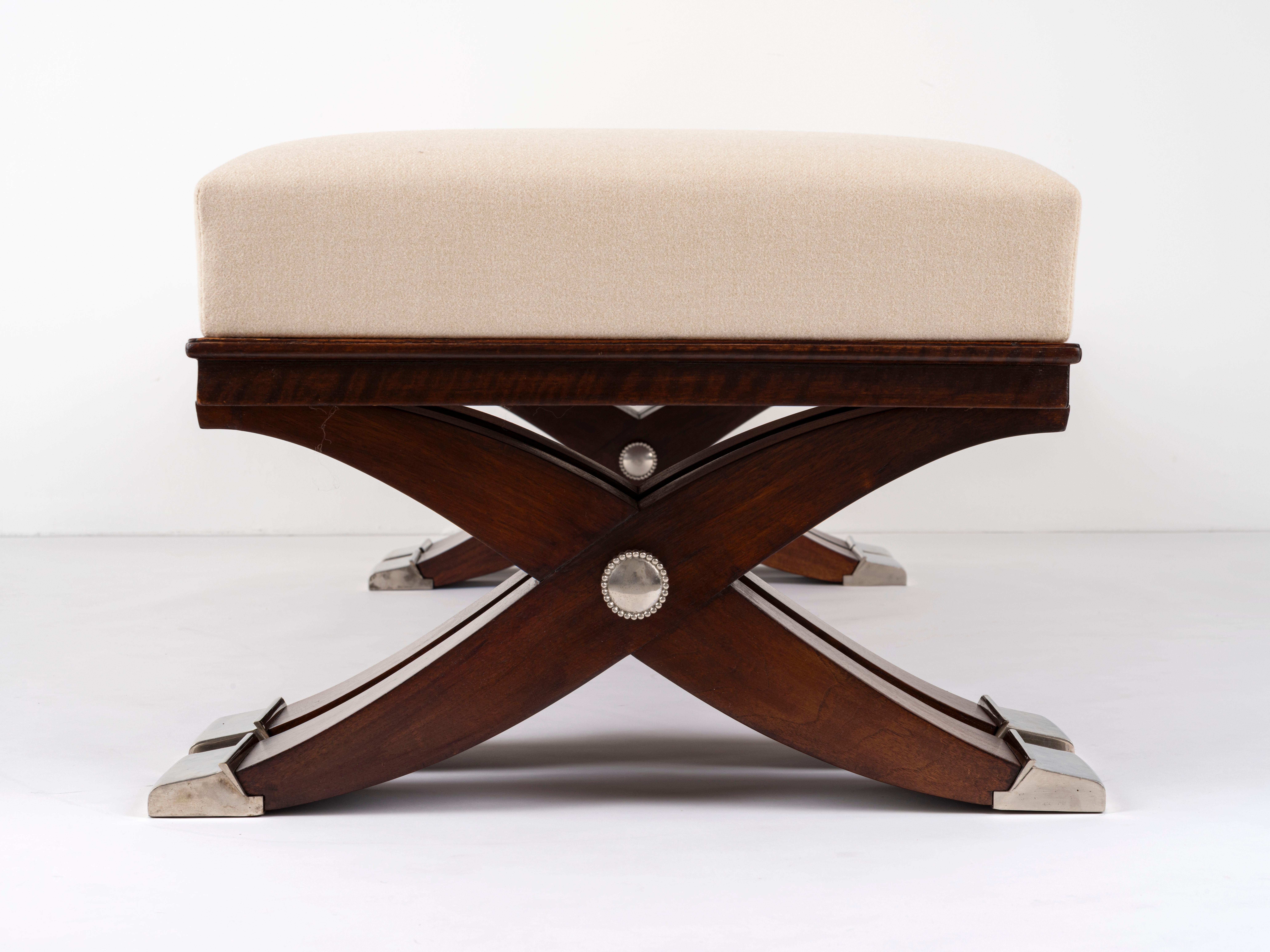 Art Deco Ruhlmann Large Bench with Double X-Form Base For Sale