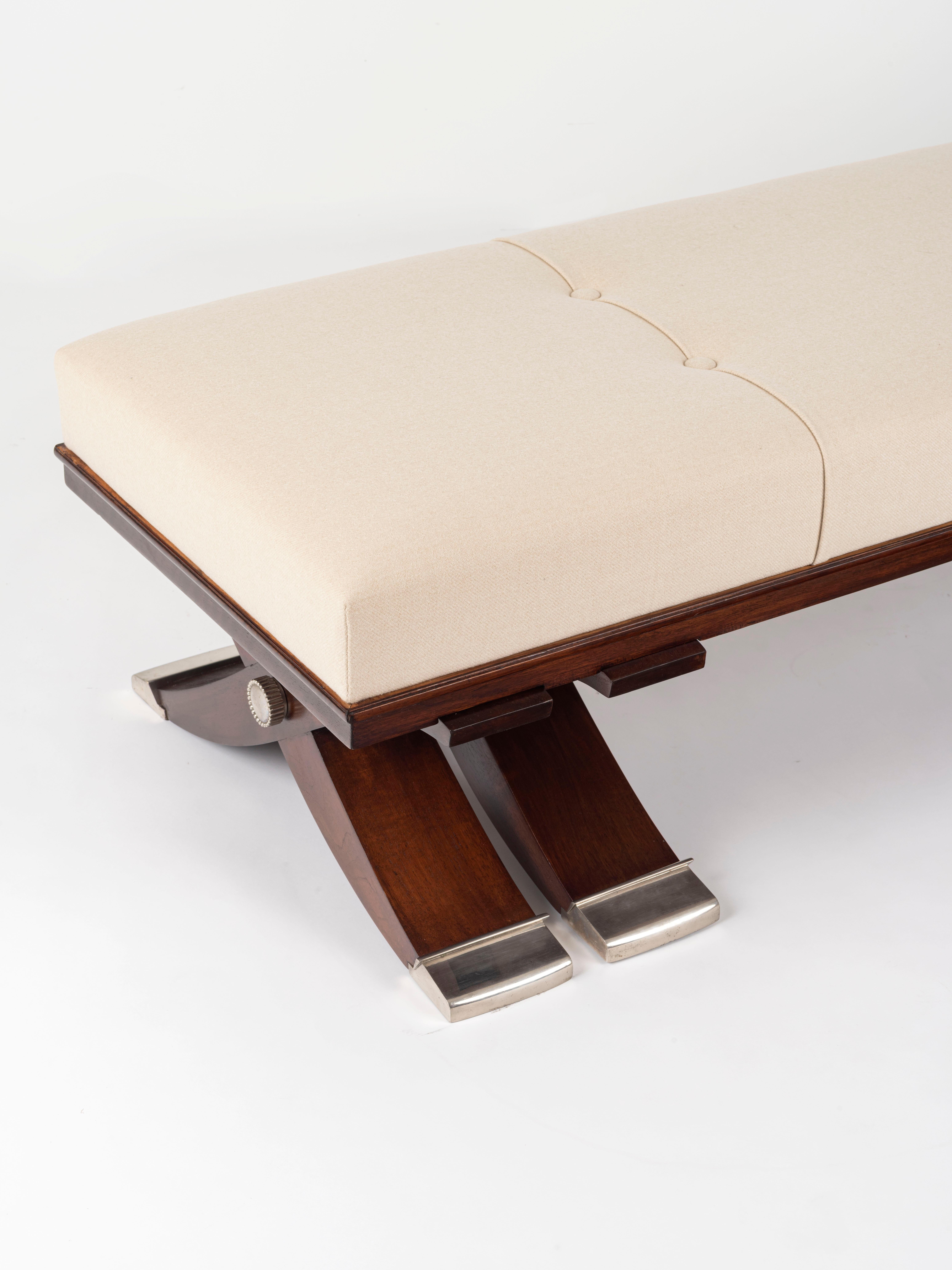 Mid-20th Century Ruhlmann Large Bench with Double X-Form Base For Sale