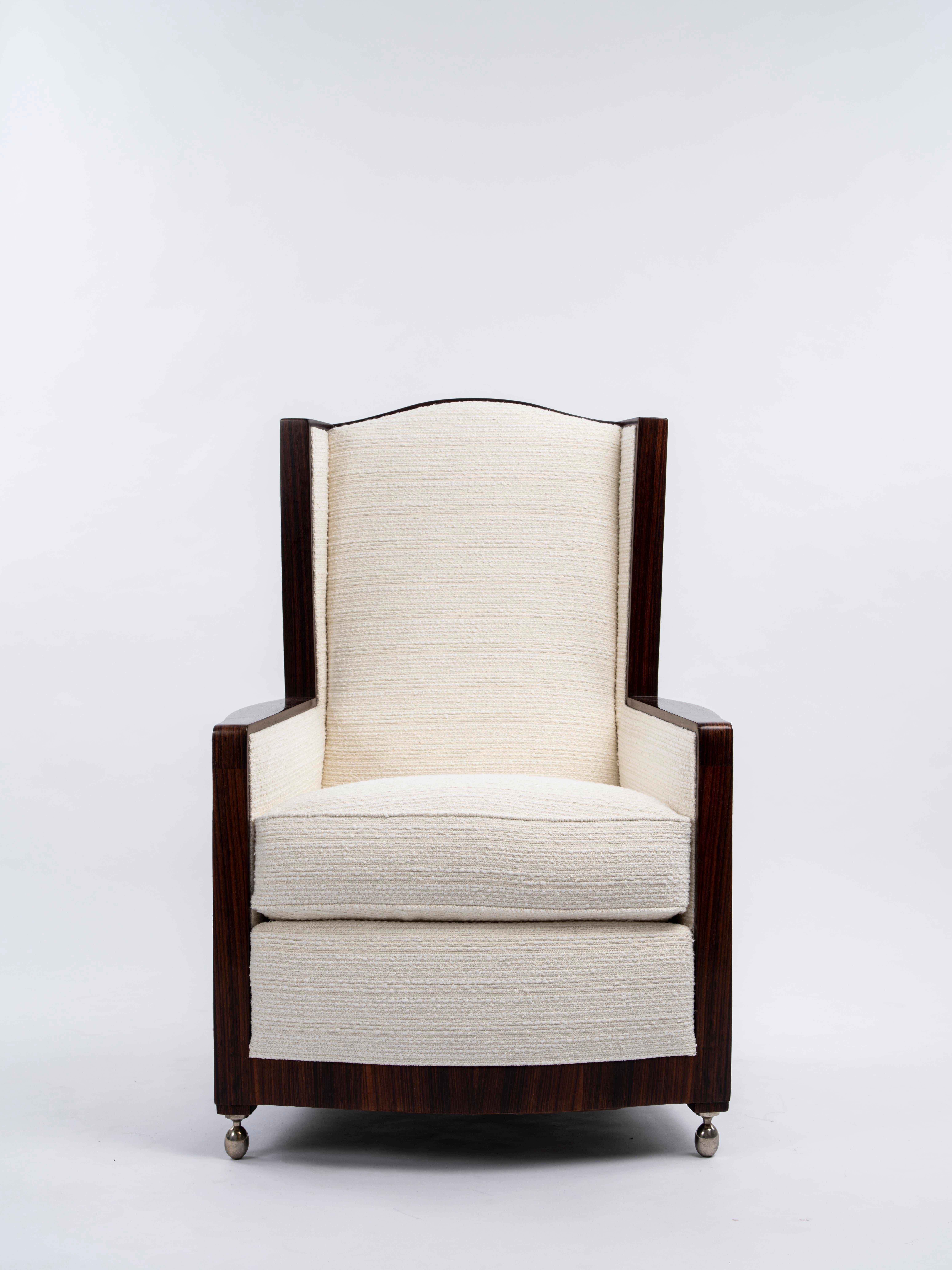 Ruhlmann Pair of 'Ear Cuffed' Indian Rosewood Bergère Armchairs Art Decó en venta