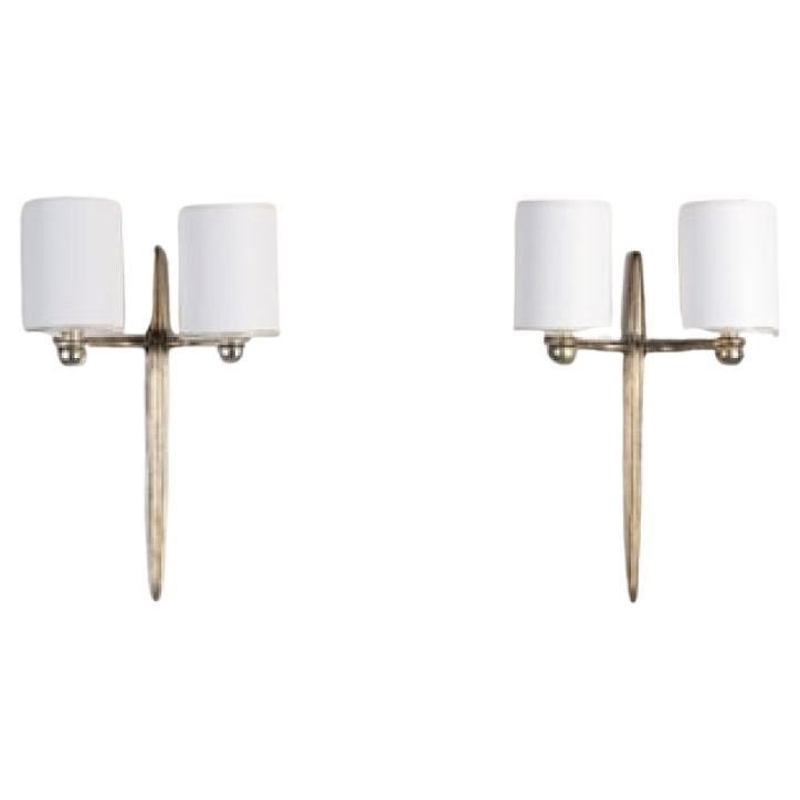 Ruhlmann Pair of 'Fuseau' Silvered Bronze Wall Sconces For Sale