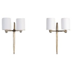 Ruhlmann Pair of 'Fuseau' Silvered Bronze Wall Sconces