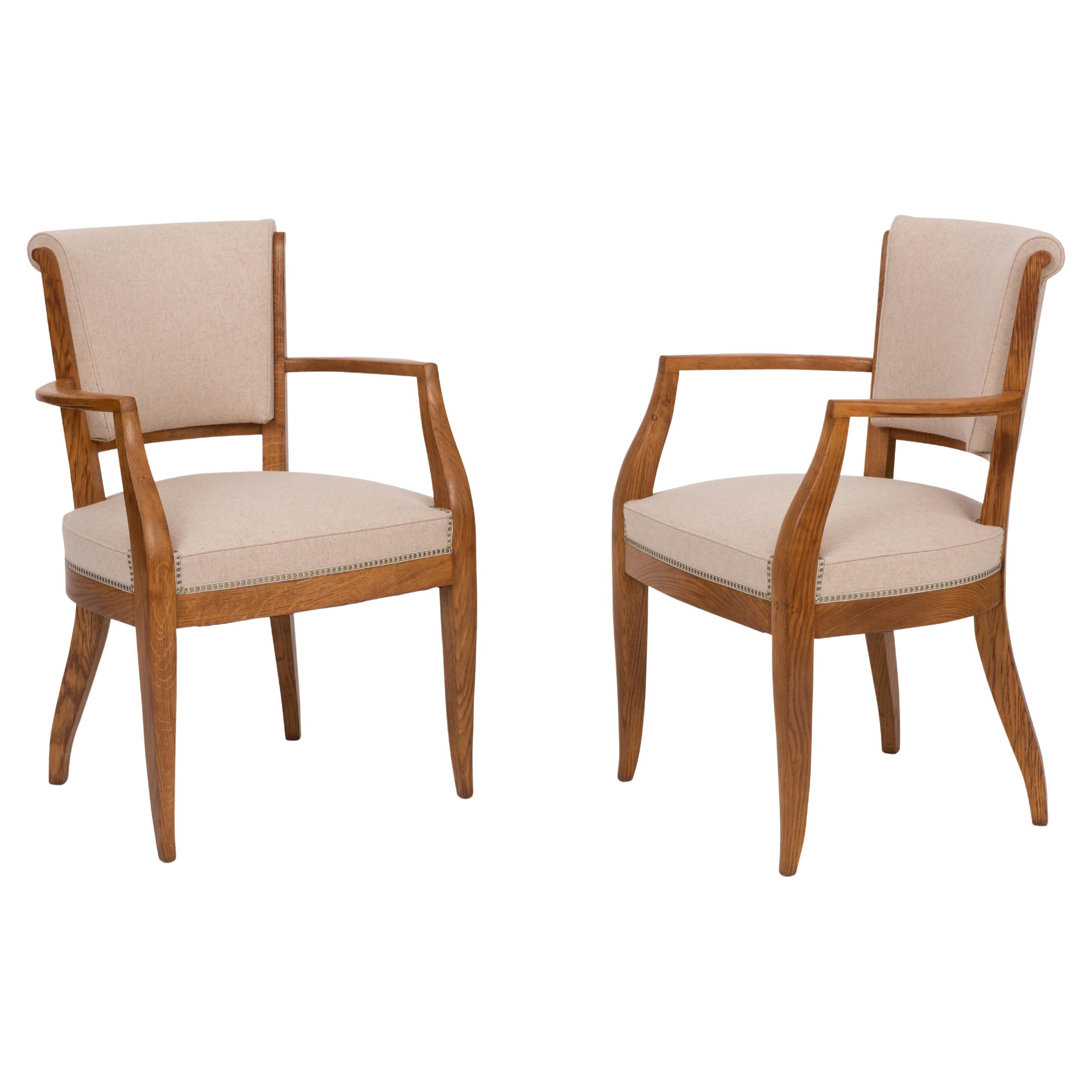 Ruhlmann Pair of 'Ledroua' Model Oak Armchairs