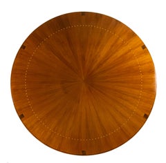Art Deco Round Rosewood Coffee Table With Sunburst Design in the Ruhlmann Style