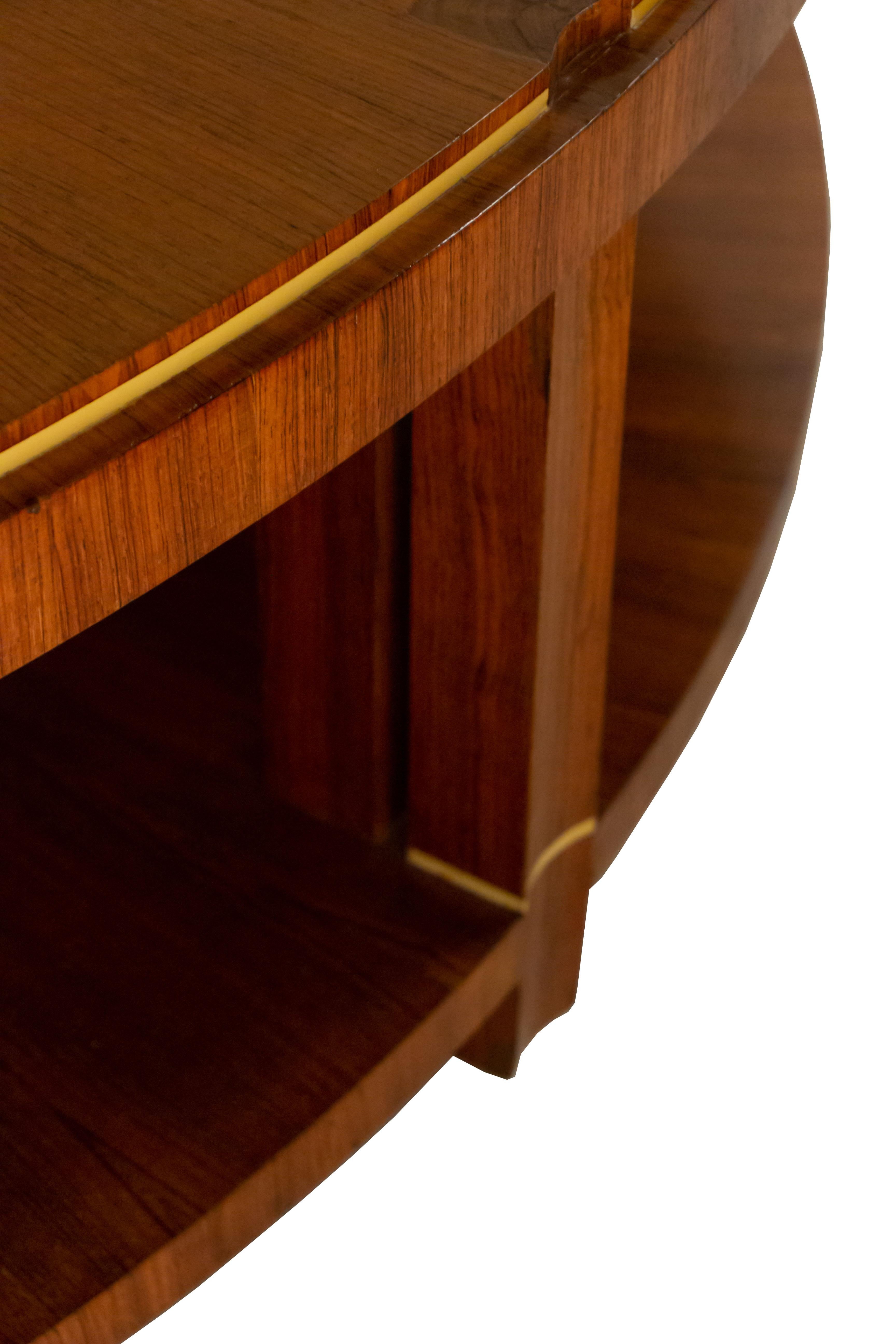 Unknown Art Deco Round Rosewood Coffee Table With Sunburst Design in the Ruhlmann Style